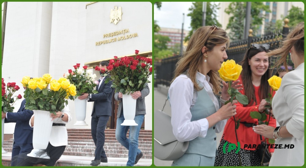 FOTO // Gest frumos la Președinție. Maia Sandu și-a împărțit cu trecătorii florile primite de ziua sa
